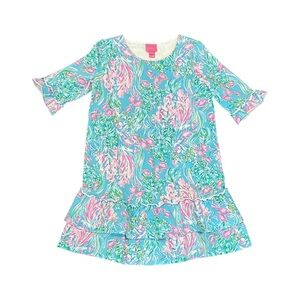 Lilly Pulitzer Kailyn Tiered Ruffle Dress Amalfi Blue Girl’s XL (12-14) 007629